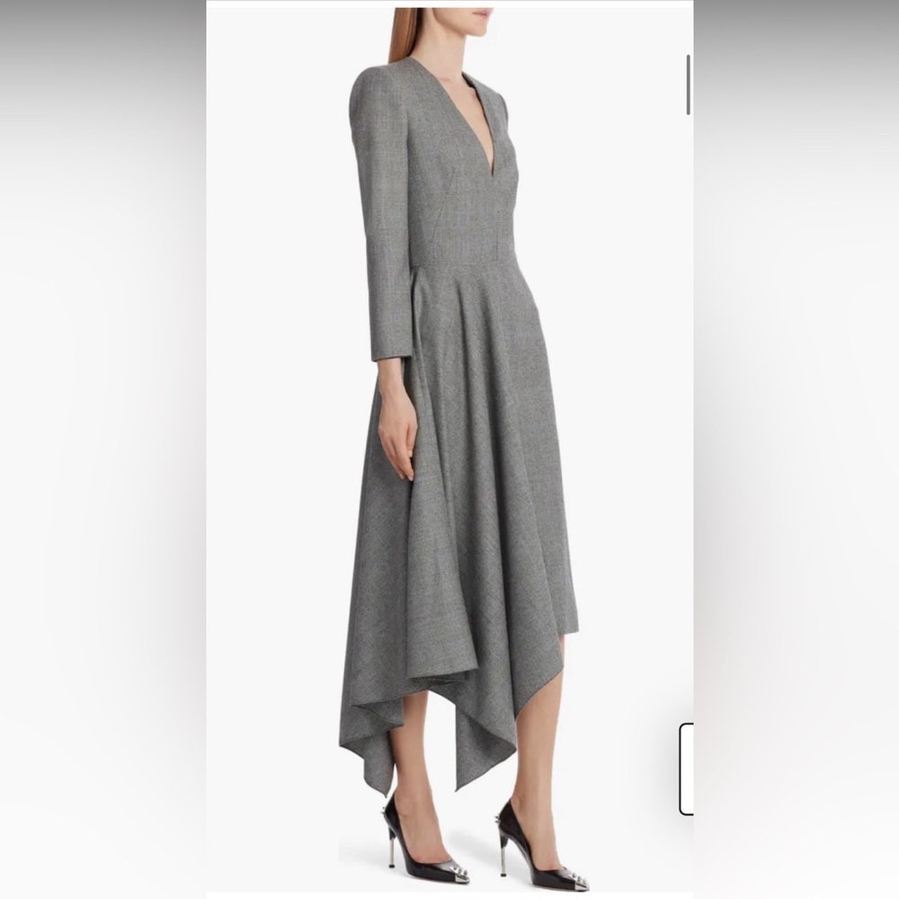Alexander McQueen Glen Plaid Side Drape Wool & Cashmere Midi Dress